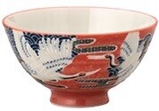 Minoware Crane Rice Bowl Japanese Dinnerware, close up