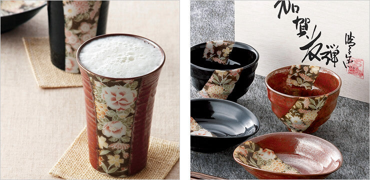 Japanese Dinnearware Mino ware Floral Tumbler Small Bowl Set 5