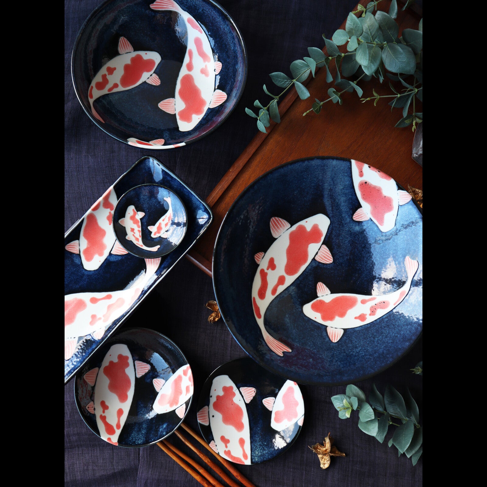 Japanese Dinnerware Mino ware Koi Bowl Set 1