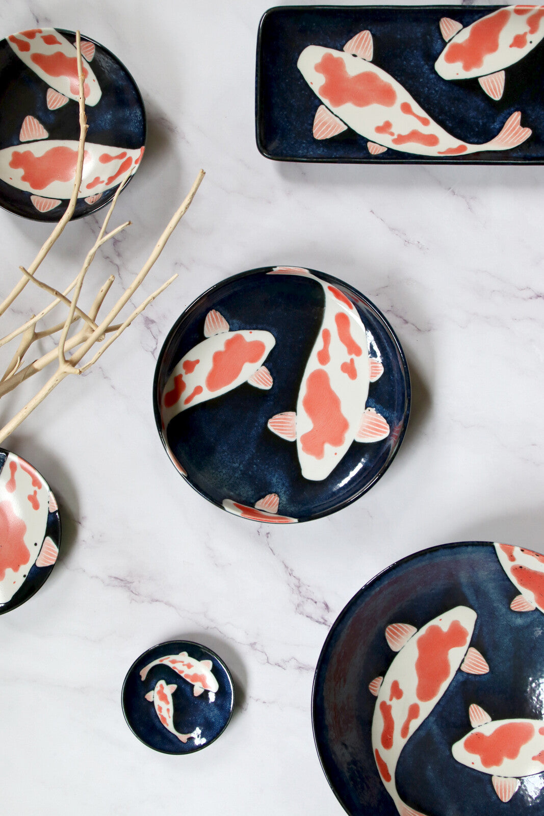 Japanese Dinnerware Mino ware Koi Bowl Set 2