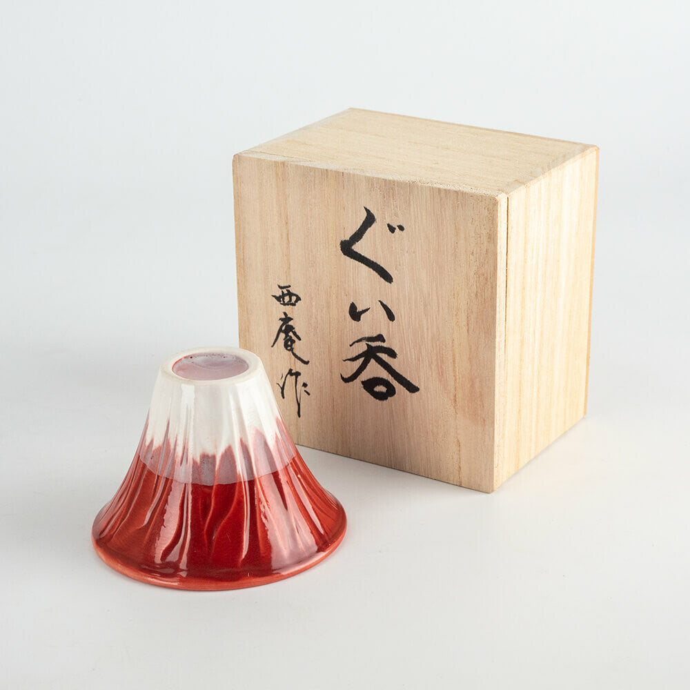 Mt Fuji Minoware Sake Cup with Wooden Box