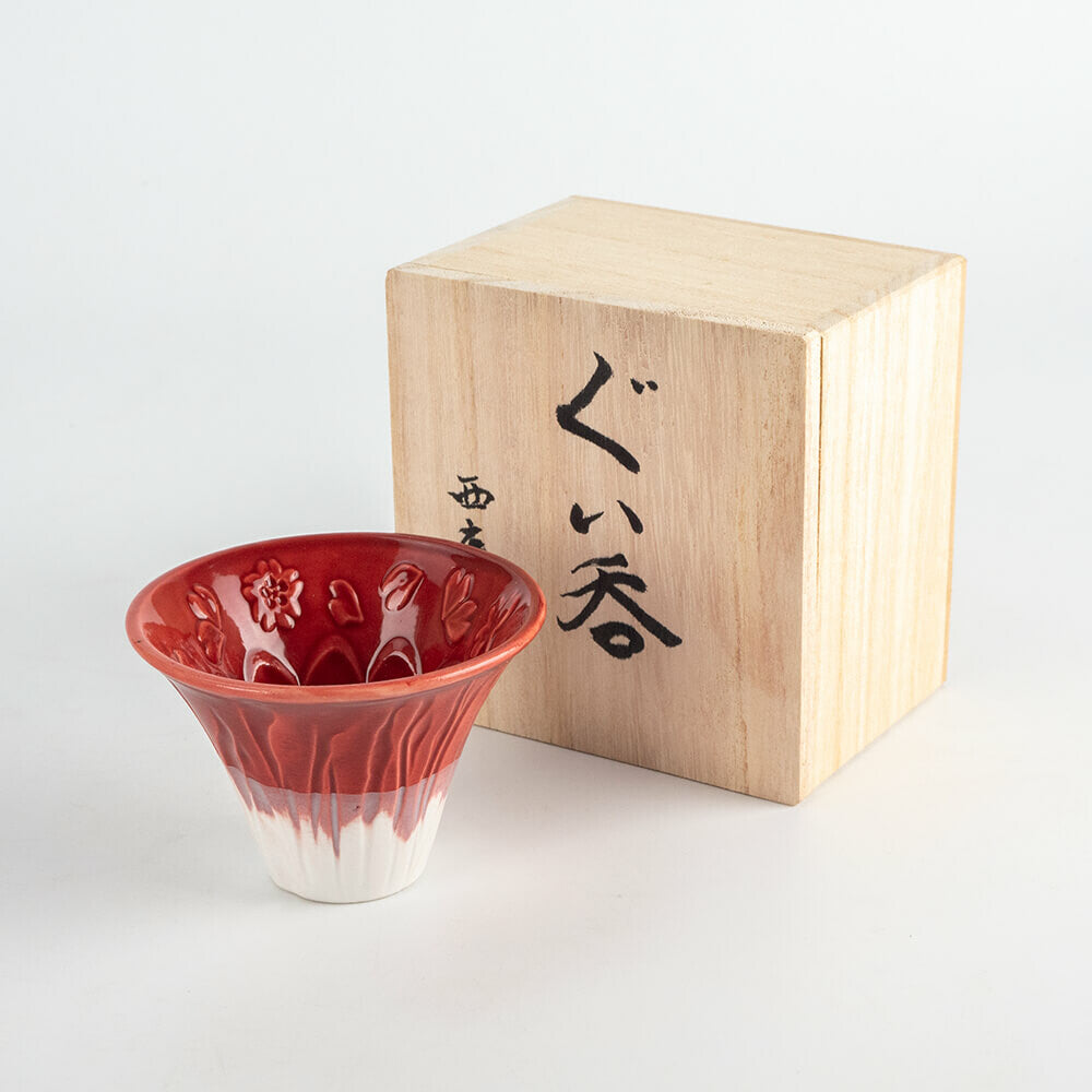 Mt Fuji Minoware Sake Cup with Wooden Box