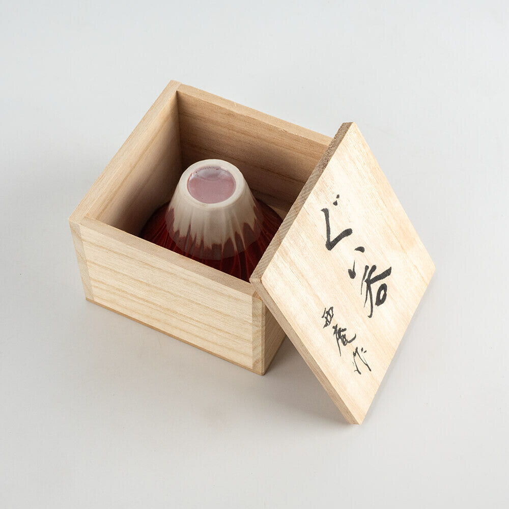 Mt Fuji Minoware Sake Cup with Wooden Box