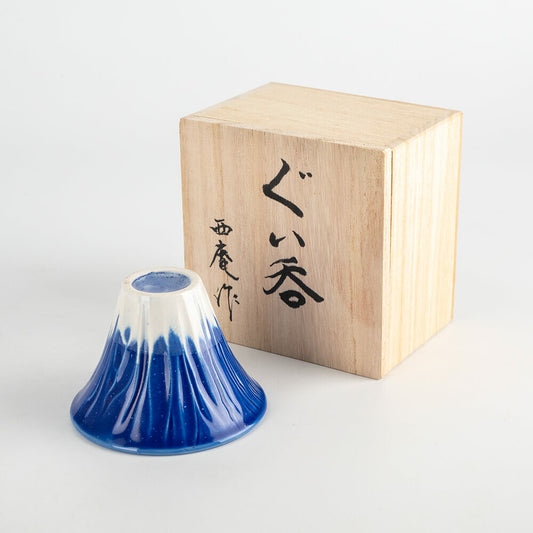 Mt Fuji Minoware Sake Cup with Wooden Box