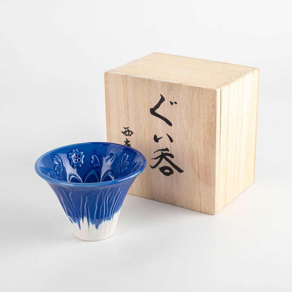 Mt Fuji Minoware Sake Cup with Wooden Box